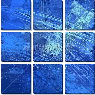 Модульная картина Динамичная композиция в оттенках синего и голубого цвета с размашистыми тонкими каракулями и линиями