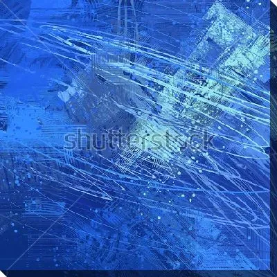 Картина маслом Динамичная композиция в оттенках синего и голубого цвета с размашистыми тонкими каракулями и линиями