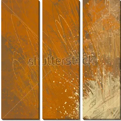 Модульная картина Яркая композиция в тёплых осенних тонах со светлыми брызгами и тонкими линиями