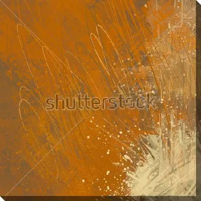 Картина маслом Яркая композиция в тёплых осенних тонах со светлыми брызгами и тонкими линиями