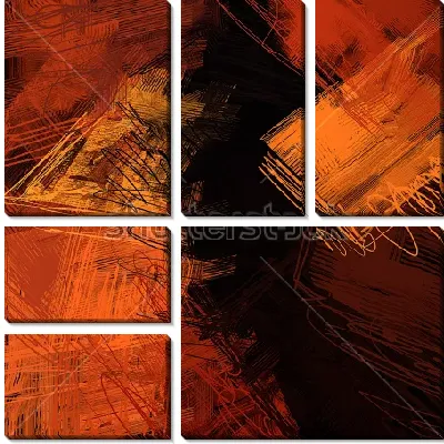 Модульная картина Контрастное сочетание оранжевого и чёрного в размашистых каракулях и тонких линиях