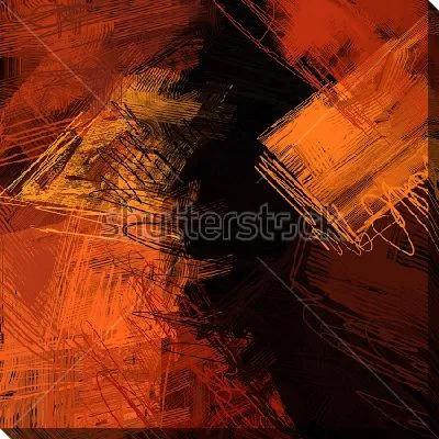 Картина маслом Контрастное сочетание оранжевого и чёрного в размашистых каракулях и тонких линиях