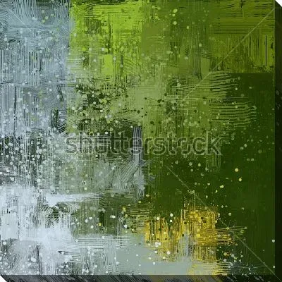 Композиция с линиями и брызгами в оттенках зелёного и серого цвета с ярким цветовым акцентом жёлтого