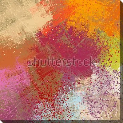 Картина маслом Яркая композиция с разноцветными брызгами и тонкими линиями на тёмном фиолетовом фоне