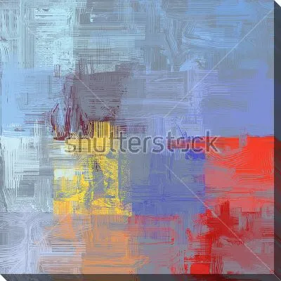 Картина маслом Голубой лёд с яркими цветовыми акцентами жёлтого, красного и оранжевого цвета