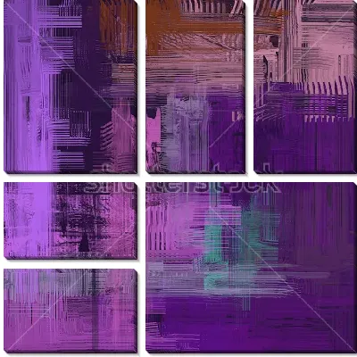 Композиция в оттенках сиреневого, фиолетового и розового цвета с яркими пятнами коричневого и зелёного