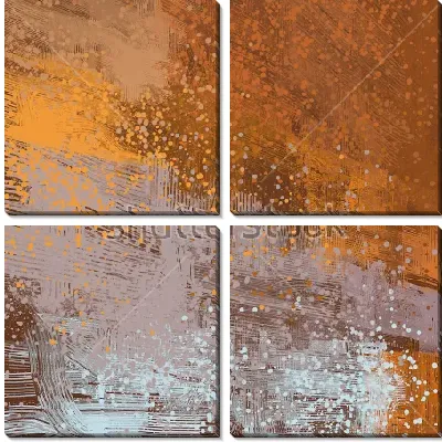 Модульная картина Снежная буря на фоне золотого заката - контрастная композиция в оттенках серого и оранжевого цвета с мелкими брызгами