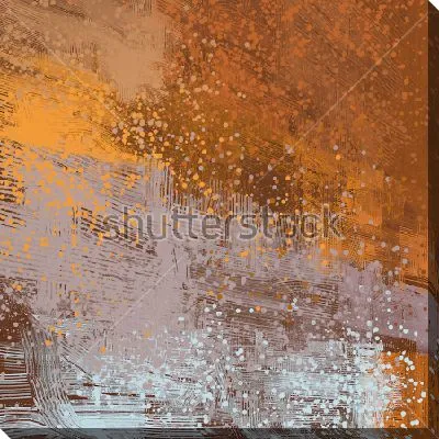 Картина маслом Снежная буря на фоне золотого заката - контрастная композиция в оттенках серого и оранжевого цвета с мелкими брызгами