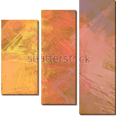 Модульная картина Композиция тонких линий и каракулей в тёплых тонах желтого, морковного и розового цвета