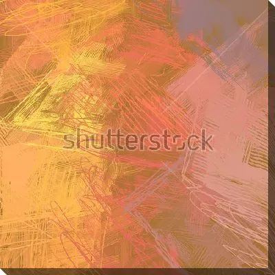 Картина маслом Композиция тонких линий и каракулей в тёплых тонах желтого, морковного и розового цвета