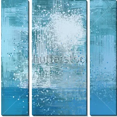 Модульная картина Композиция в оттенках голубого цвета с линиями и мелкими брызгами