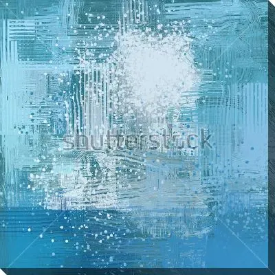 Картина маслом Композиция в оттенках голубого цвета с линиями и мелкими брызгами