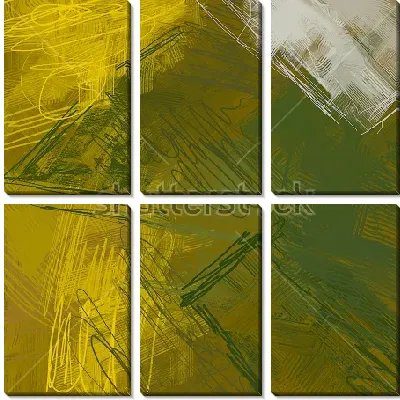 Модульная картина Контрастное сочетание линий и каракулей жёлтого, зелёного и белого цвета