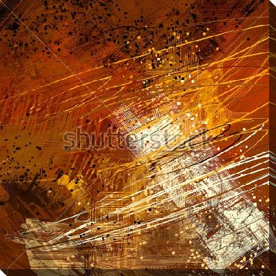 Картина маслом Динамичные яркие полосы жёлтого и белого цвета на тёмном фоне