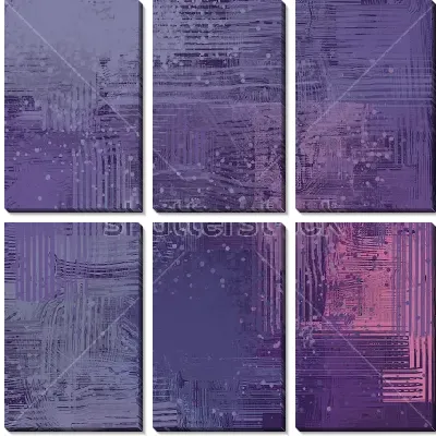 Модульная картина Монохромная композиция с параллельными и перпендикулярными линиями в оттенках сиреневого и пурпурного цвета