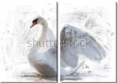Модульная картина Прекрасный белый лебедь с распахнутыми крыльями