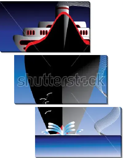 Модульная картина Плакат в стиле арт-деко с огромным пассажирским лайнером в море