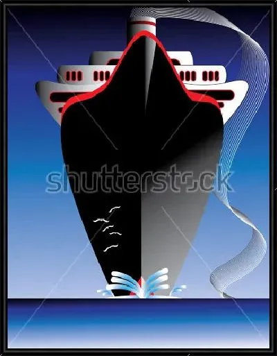 Картина Плакат в стиле арт-деко с огромным пассажирским лайнером в море