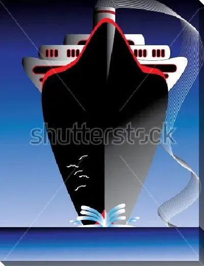 Постер Плакат в стиле арт-деко с огромным пассажирским лайнером в море