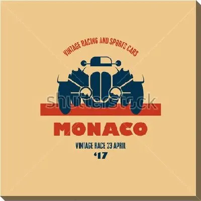 Картина маслом Стильный винтажный плакат с гоночным ретро автомобилем и надписями на бежевом фоне