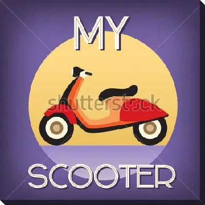 Картина маслом Красочный плакат в стиле арт-деко с ретро мотоциклом в круге и большой надписью