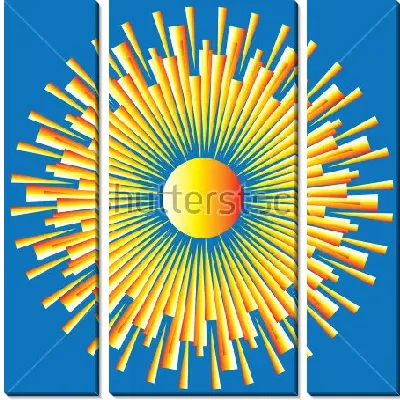 Модульная картина Яркая иллюстрация солнца с расходящимися лучами на голубом фоне