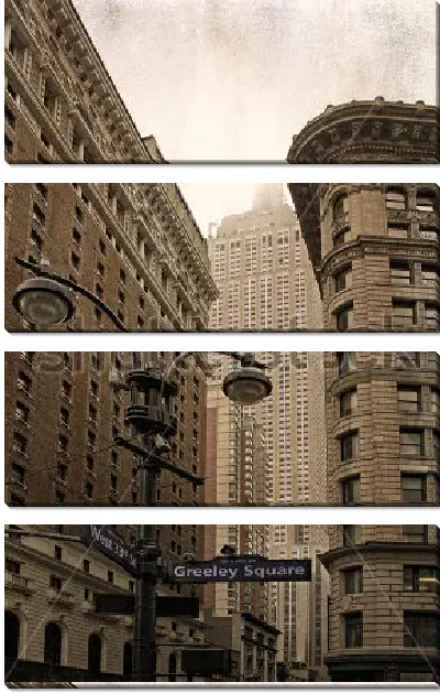 Модульная картина Городской пейзаж Нью-Йорка с красивыми зданиями в стиле арт-деко