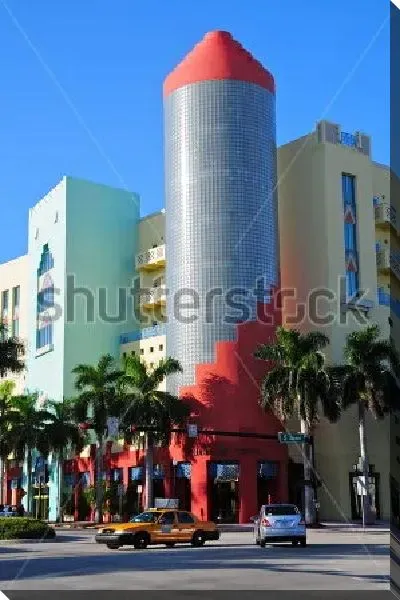 Картина маслом Причудливая архитектура в стиле арт-деко в Майами (Флорида, США)