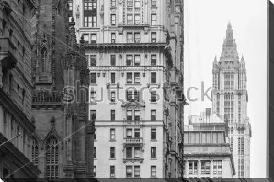 Картина маслом Городской пейзаж Нью-Йорка с фасадами зданий в стиле арт-деко