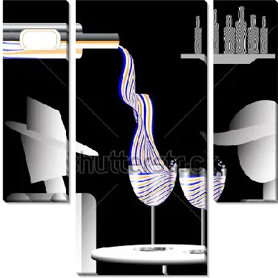 Модульная картина Стильный плакат в стиле арт-деко на тему вечера в ресторане с дегустацией вин