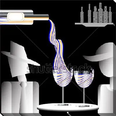 Картина маслом Стильный плакат в стиле арт-деко на тему вечера в ресторане с дегустацией вин