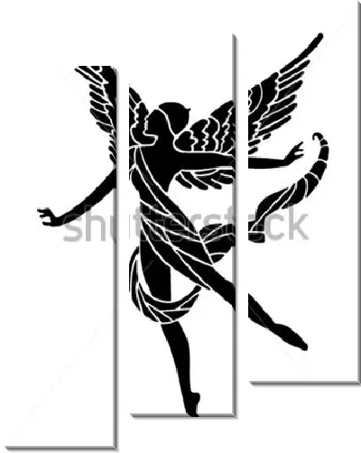 Модульная картина Чёрно-белая иллюстрация в стиле арт-деко  с силуэтом изящной крылатой богини