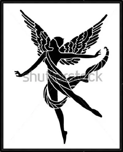 Картина Чёрно-белая иллюстрация в стиле арт-деко  с силуэтом изящной крылатой богини