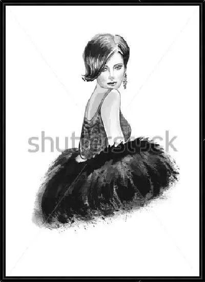 Картина Чёрно-белый портрет красивой девушки в вечернем наряде в стиле арт-деко
