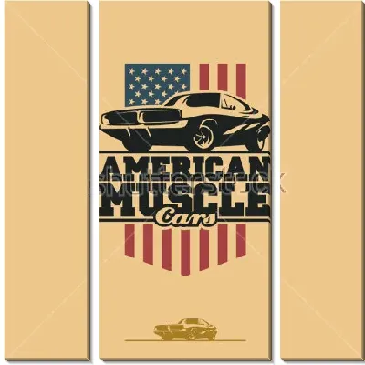 Модульная картина Плакат в винтажном стиле с американским гоночным автомобилем