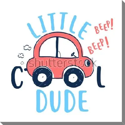 Картина маслом Иллюстрация с забавным детским автомобилем и поясняющими надписями