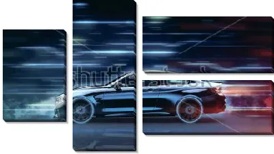 Модульная картина Демонстрация высокой скорости спортивного автомобиля на фоне полос света