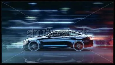 Картина Демонстрация высокой скорости спортивного автомобиля на фоне полос света