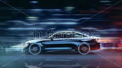 Плакат Демонстрация высокой скорости спортивного автомобиля на фоне полос света
