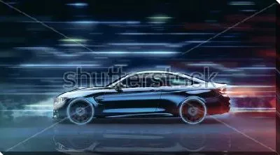 Постер Демонстрация высокой скорости спортивного автомобиля на фоне полос света