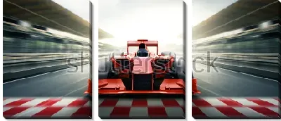 Модульная картина Гоночный автомобиль финиширует на высокой скорости