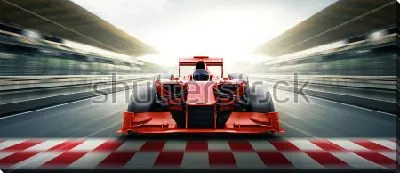 Постер Гоночный автомобиль финиширует на высокой скорости