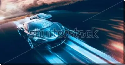 Постер Гонки на высокой скорости - спортивные автомобили в полосах света