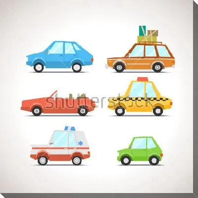 Постер Забавные разноцветные автомобильчики на сером фоне