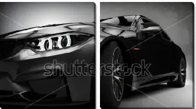 Модульная картина Чёрный роскошный спортивный автомобиль на сером фоне