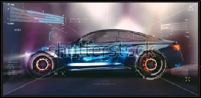 Картина Футуристический концепт автомобиля с датчиками и различными опциями