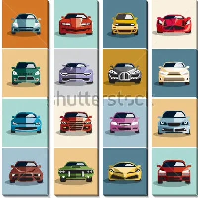 Модульная картина Коллаж из разноцветных моделей автомобилей в квадратах