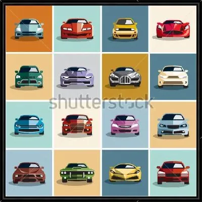Коллаж из разноцветных моделей автомобилей в квадратах