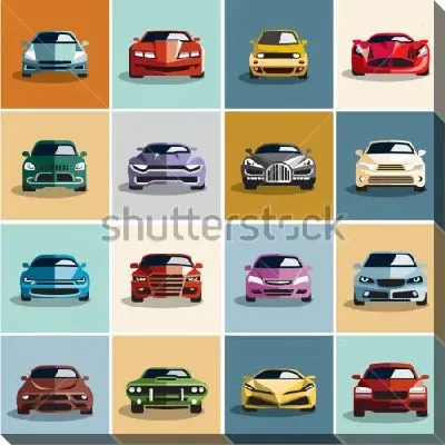 Коллаж из разноцветных моделей автомобилей в квадратах