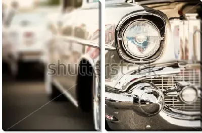 Вид на фары красивого ретро автомобиля